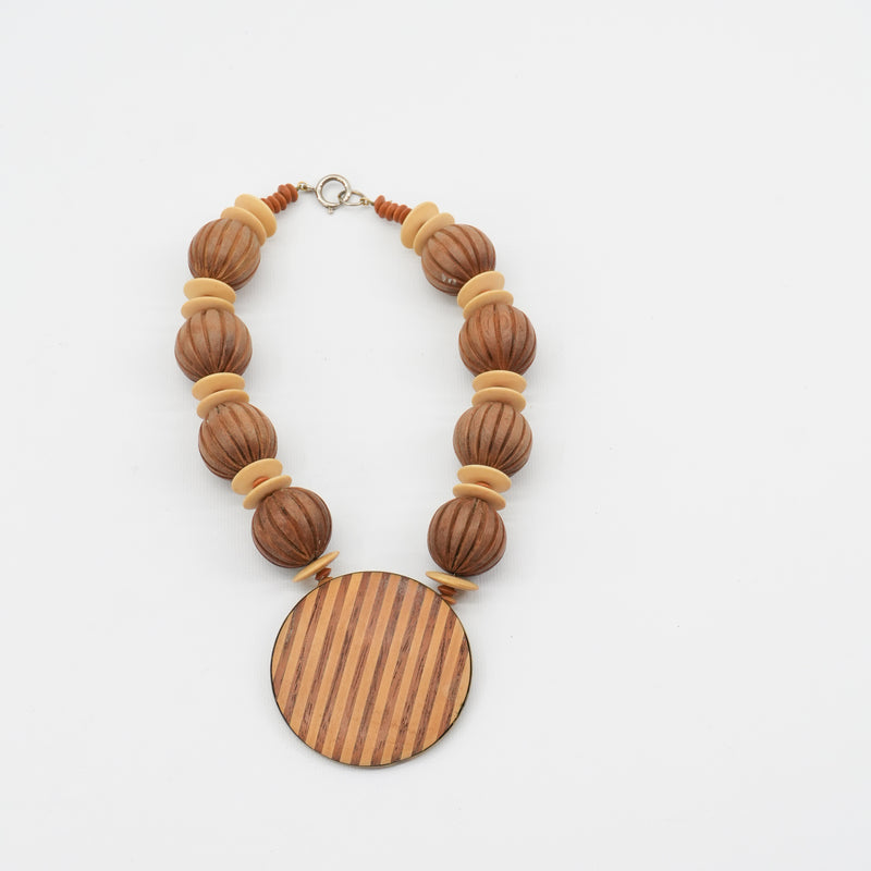 Vintage Beaded 70s Necklace Wood Chunky Beads Boho Geometric Tribal Collection
