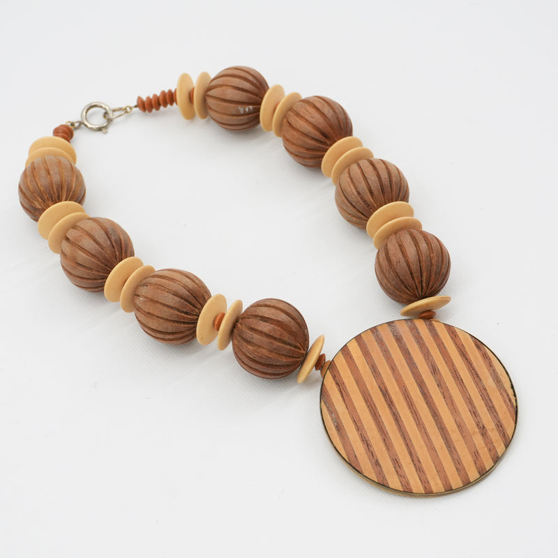 Vintage Beaded 70s Necklace Wood Chunky Beads Boho Geometric Tribal Collection