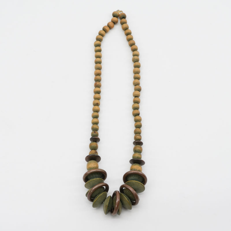 Vintage Beaded 70s Necklace Wood Chunky Beads Boho Geometric Tribal Collection