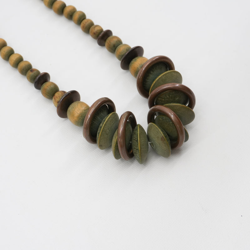 Vintage Beaded 70s Necklace Wood Chunky Beads Boho Geometric Tribal Collection