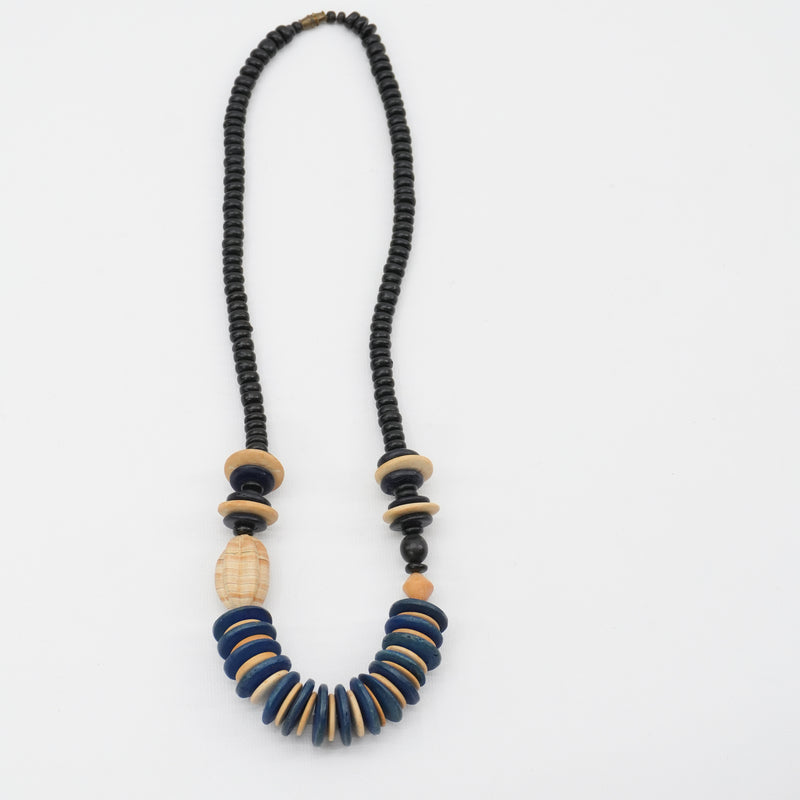 Vintage Beaded 70s Necklace Wood Chunky Beads Boho Geometric Tribal Collection