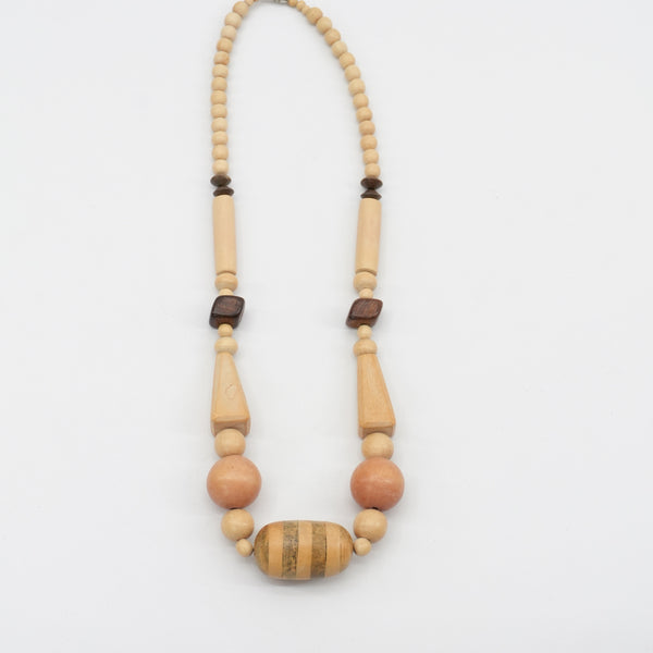 Vintage Beaded 70s Necklace Wood Chunky Beads Boho Geometric Tribal Collection
