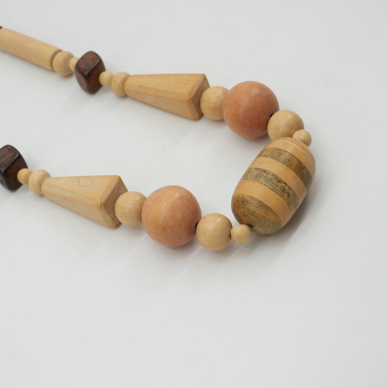 Vintage Beaded 70s Necklace Wood Chunky Beads Boho Geometric Tribal Collection