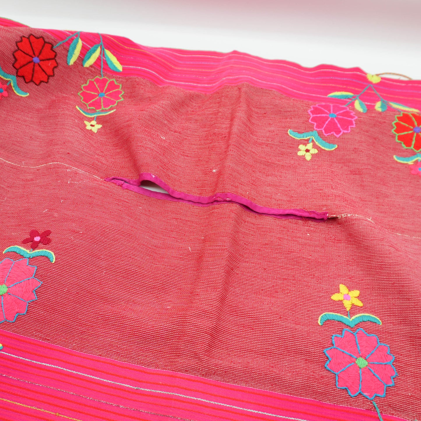 Boho Hand Embroidered Colorful Floral Fringe Guatemalan Mexican Cotton Tie Blouse