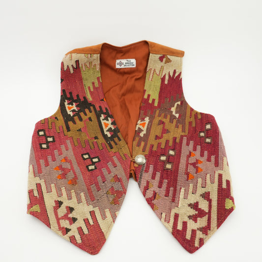 Vintage Wool Vest Handwoven Carpet Handmade Turkish Kilim Deerskin Boho Western Art Vest