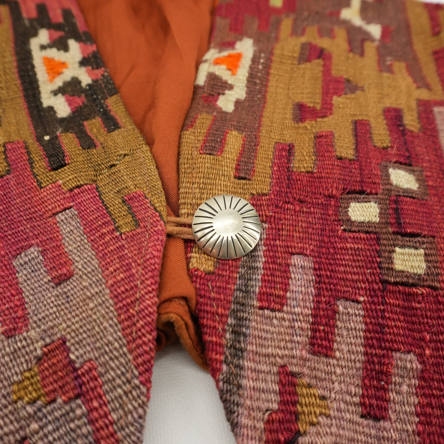 Vintage Wool Vest Handwoven Carpet Handmade Turkish Kilim Deerskin Boho Western Art Vest