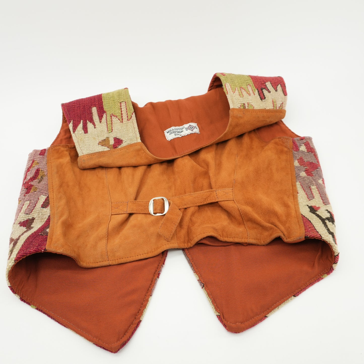 Vintage Wool Vest Handwoven Carpet Handmade Turkish Kilim Deerskin Boho Western Art Vest