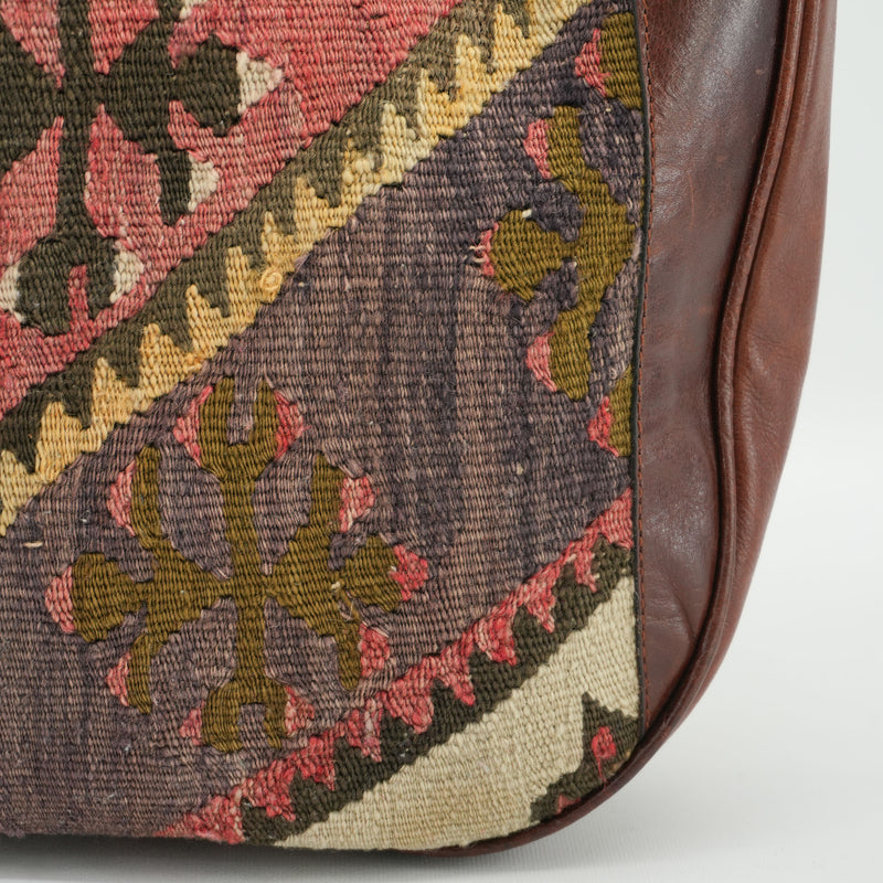 Vintage Kilim Carpet Handbag Handmade Woven Tapestry Boho Geometric Half Moon Bag