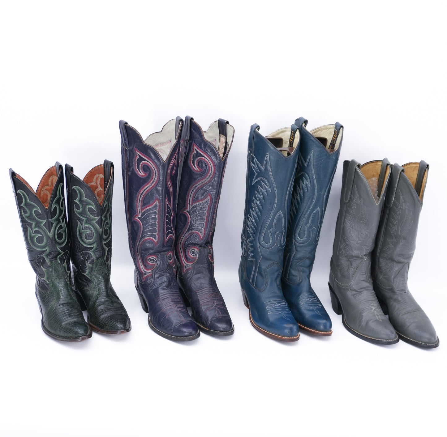 Cowgirl Boots Vintage Purple Western Tall 1970s Decorated Cowboy Boots Leather Size 7.5