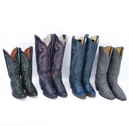 Cowgirl Boots Vintage Purple Western Tall 1970s Decorated Cowboy Boots Leather Size 7.5