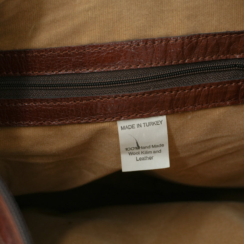 Vintage Kilim Carpet Handbag Handmade Woven Tapestry Boho Geometric Half Moon Bag