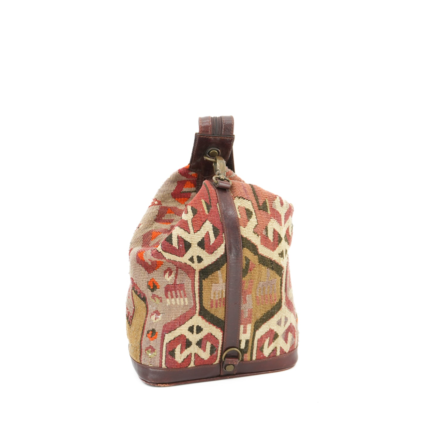 Vintage Kilim Leather Backpack Handwoven Wool Carpet Southwestern Sling Bag