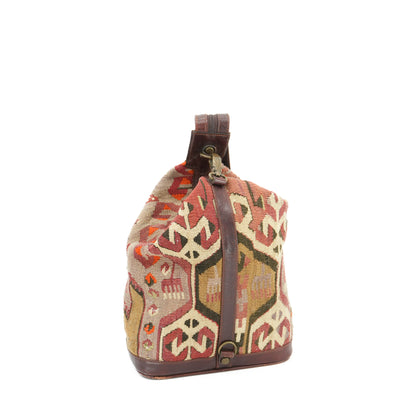 Vintage Kilim Leather Backpack Handwoven Wool Carpet Southwestern Sling Bag