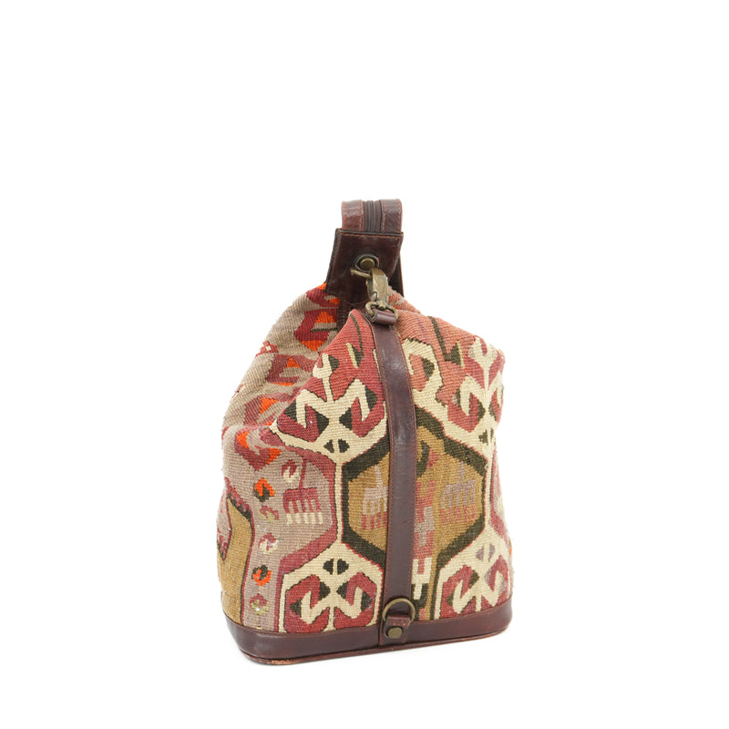 Vintage Kilim Leather Backpack Handwoven Wool Carpet Southwestern Sling Bag