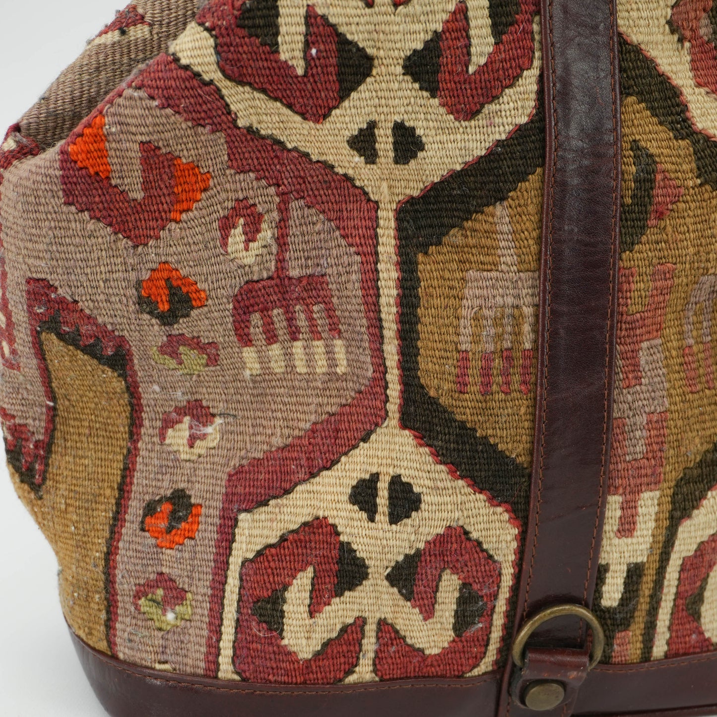 Vintage Kilim Leather Backpack Handwoven Wool Carpet Southwestern Sling Bag