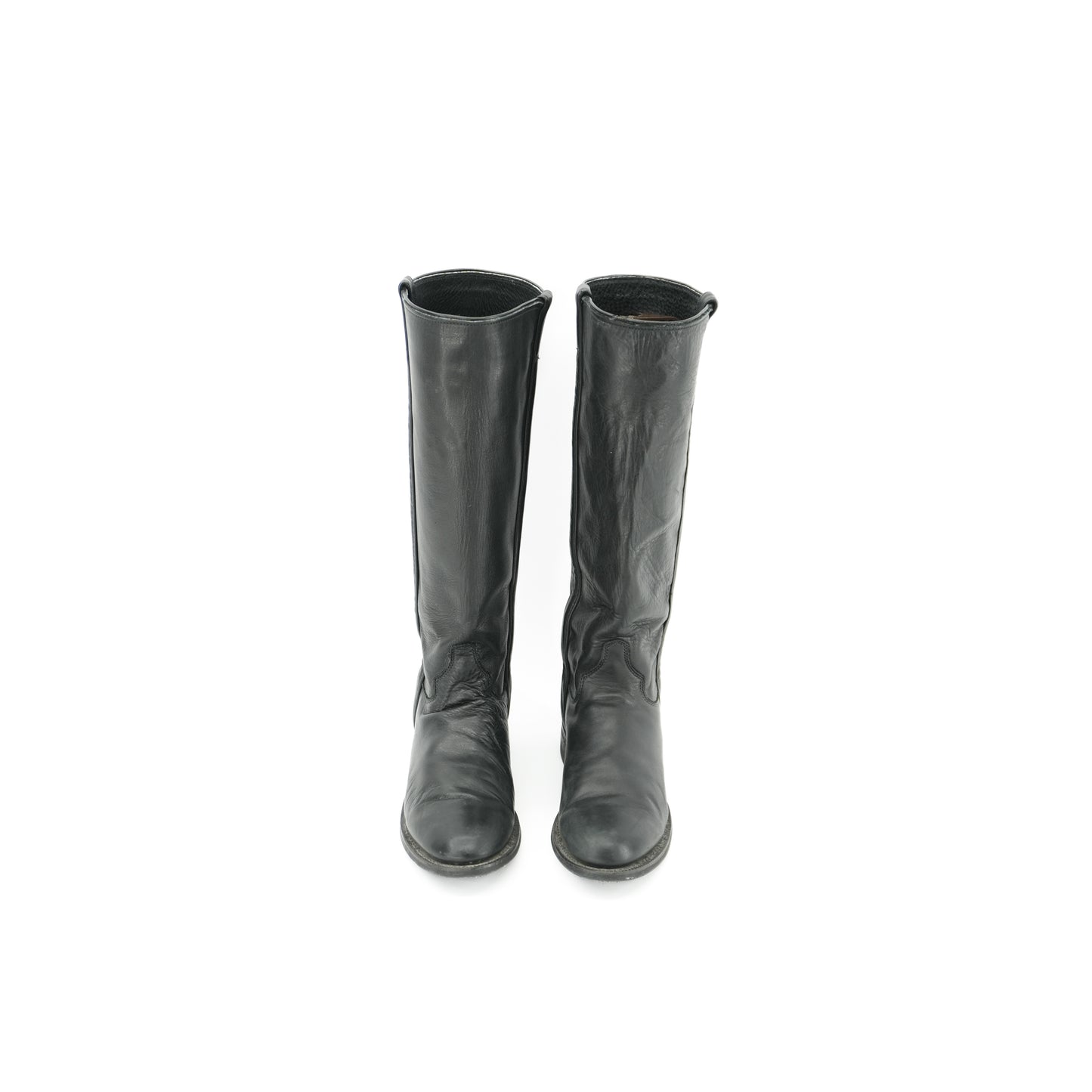 Black Cowboy Boots Size 7.5 1970s Rare Tall Justin Vintage Black Leather Riding boots