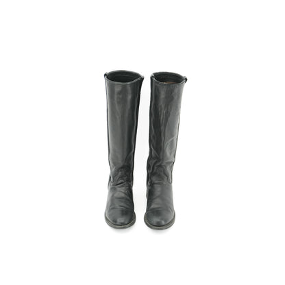 Black Cowboy Boots Size 7.5 1970s Rare Tall Justin Vintage Black Leather Riding boots