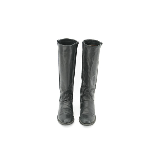 Black Cowboy Boots Size 7.5 1970s Rare Tall Justin Vintage Black Leather Riding boots