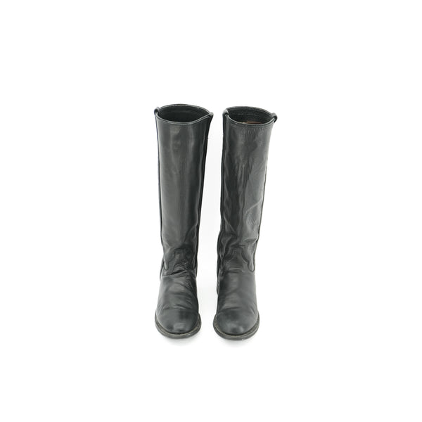 Black Cowboy Boots Size 7.5 1970s Rare Tall Justin Vintage Black Leather Riding boots