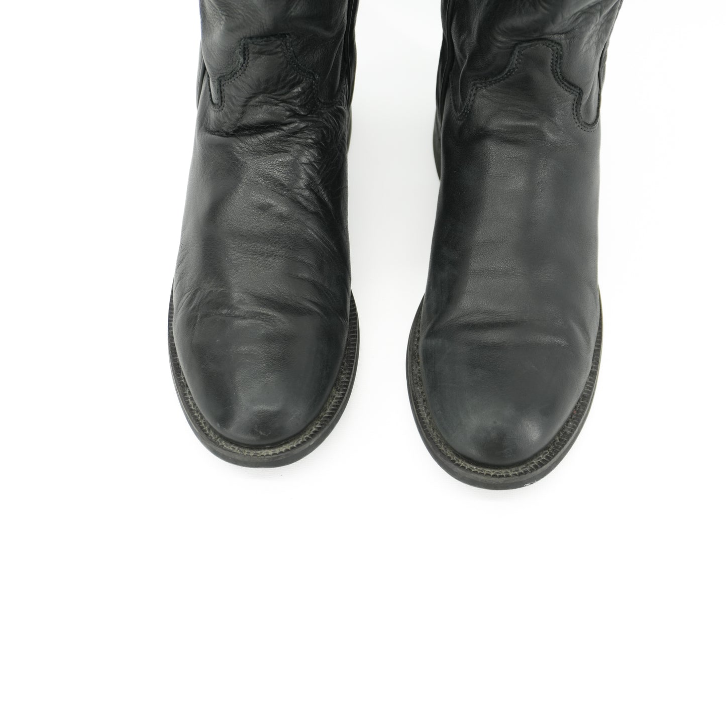 Black Cowboy Boots Size 7.5 1970s Rare Tall Justin Vintage Black Leather Riding boots