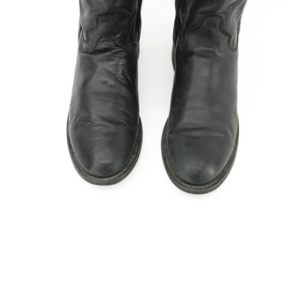 Black Cowboy Boots Size 7.5 1970s Rare Tall Justin Vintage Black Leather Riding boots