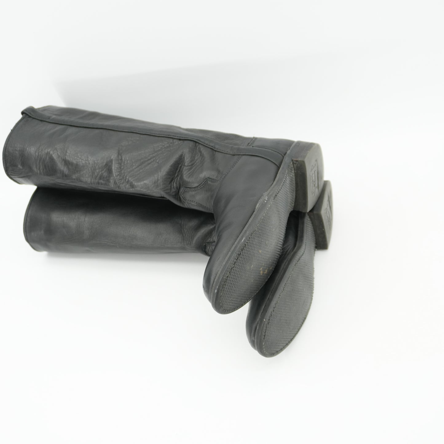 Black Cowboy Boots Size 7.5 1970s Rare Tall Justin Vintage Black Leather Riding boots