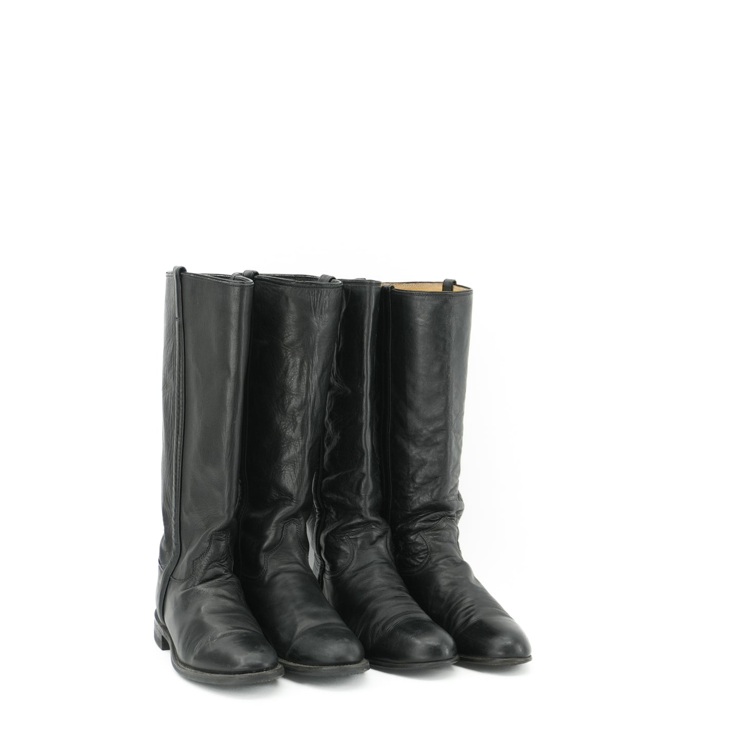 Black Cowboy Boots Size 7.5 1970s Rare Tall Justin Vintage Black Leather Riding boots