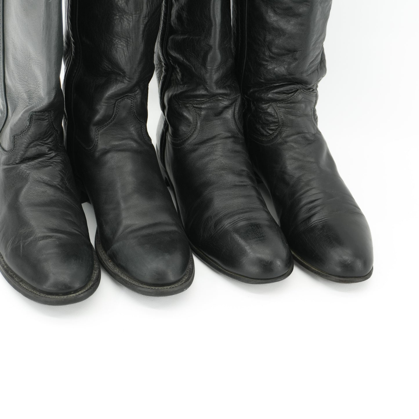 Black Cowboy Boots Size 7.5 1970s Rare Tall Justin Vintage Black Leather Riding boots