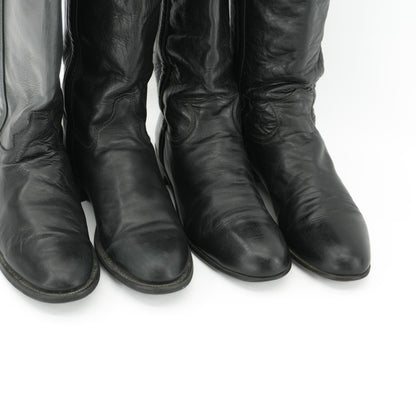 Black Cowboy Boots Size 7.5 1970s Rare Tall Justin Vintage Black Leather Riding boots