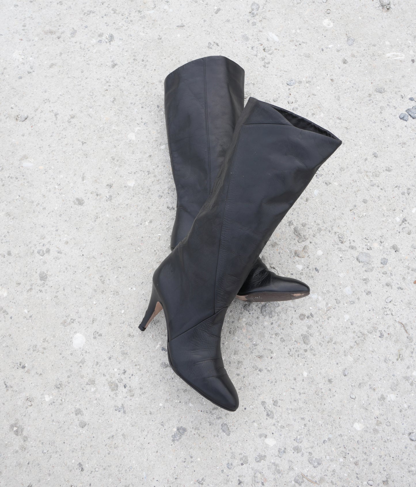 Tall Boots Size 9 Vintage 80s Tall Black Leather Retro Boots Sz. 9