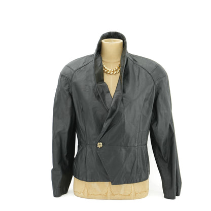 Vintage Black Leather Women's Moto Biker Style Cropped Blazer Dress Jacket