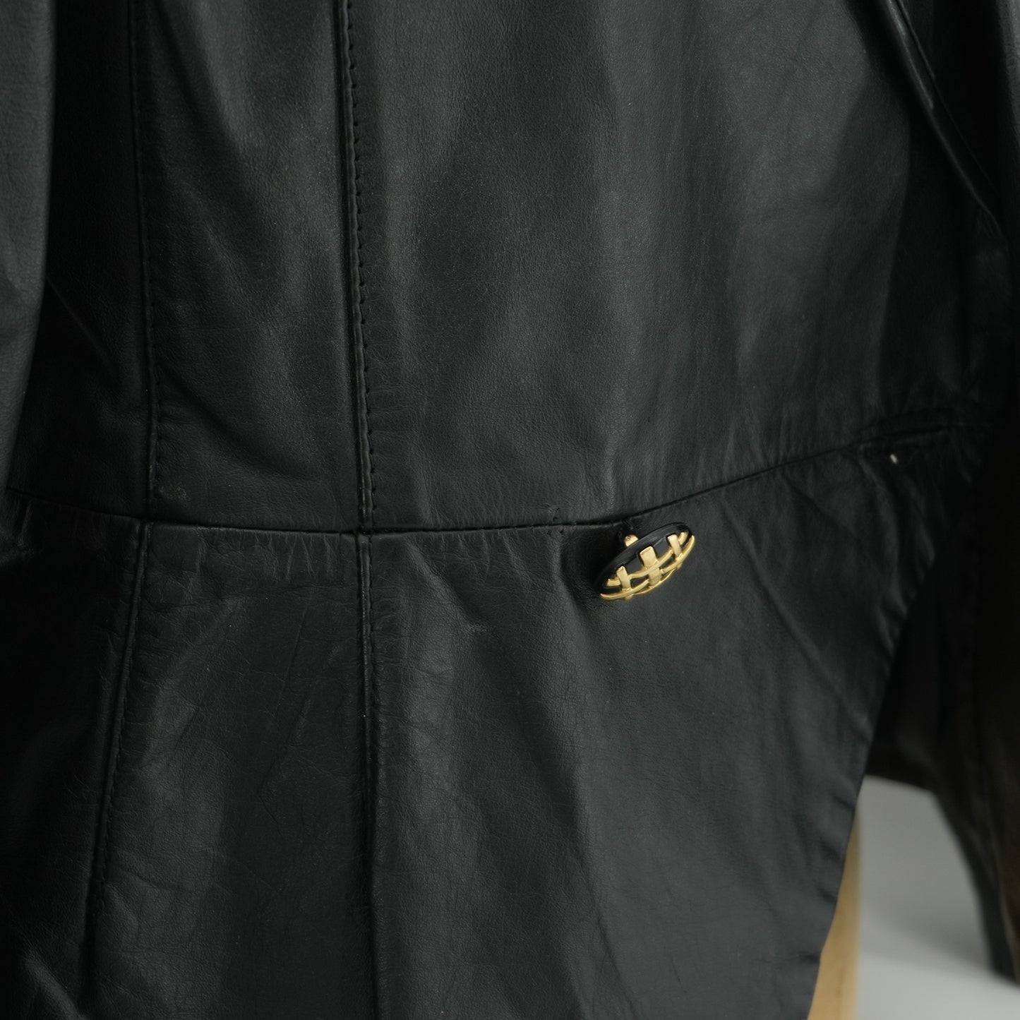 Vintage Black Leather Women's Moto Biker Style Cropped Blazer Dress Jacket