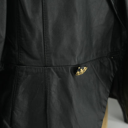 Vintage Black Leather Women's Moto Biker Style Cropped Blazer Dress Jacket