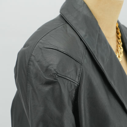 Vintage Black Leather Women's Moto Biker Style Cropped Blazer Dress Jacket