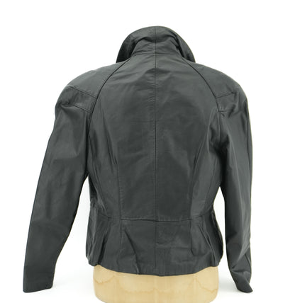 Vintage Black Leather Women's Moto Biker Style Cropped Blazer Dress Jacket