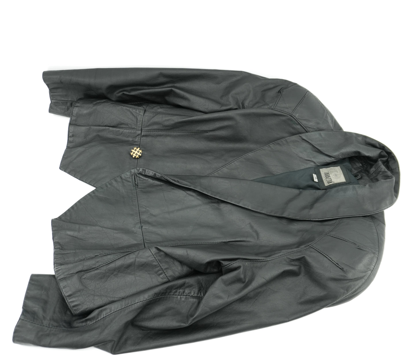 Vintage Black Leather Women's Moto Biker Style Cropped Blazer Dress Jacket