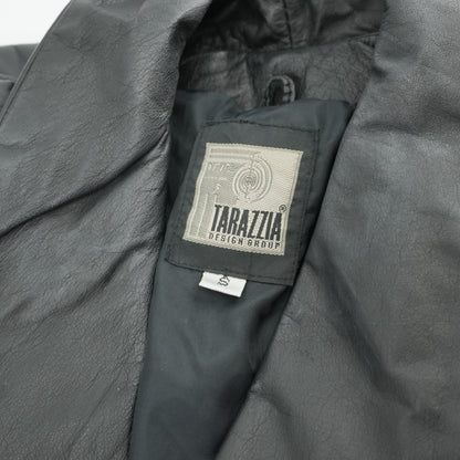 Vintage Black Leather Women's Moto Biker Style Cropped Blazer Dress Jacket