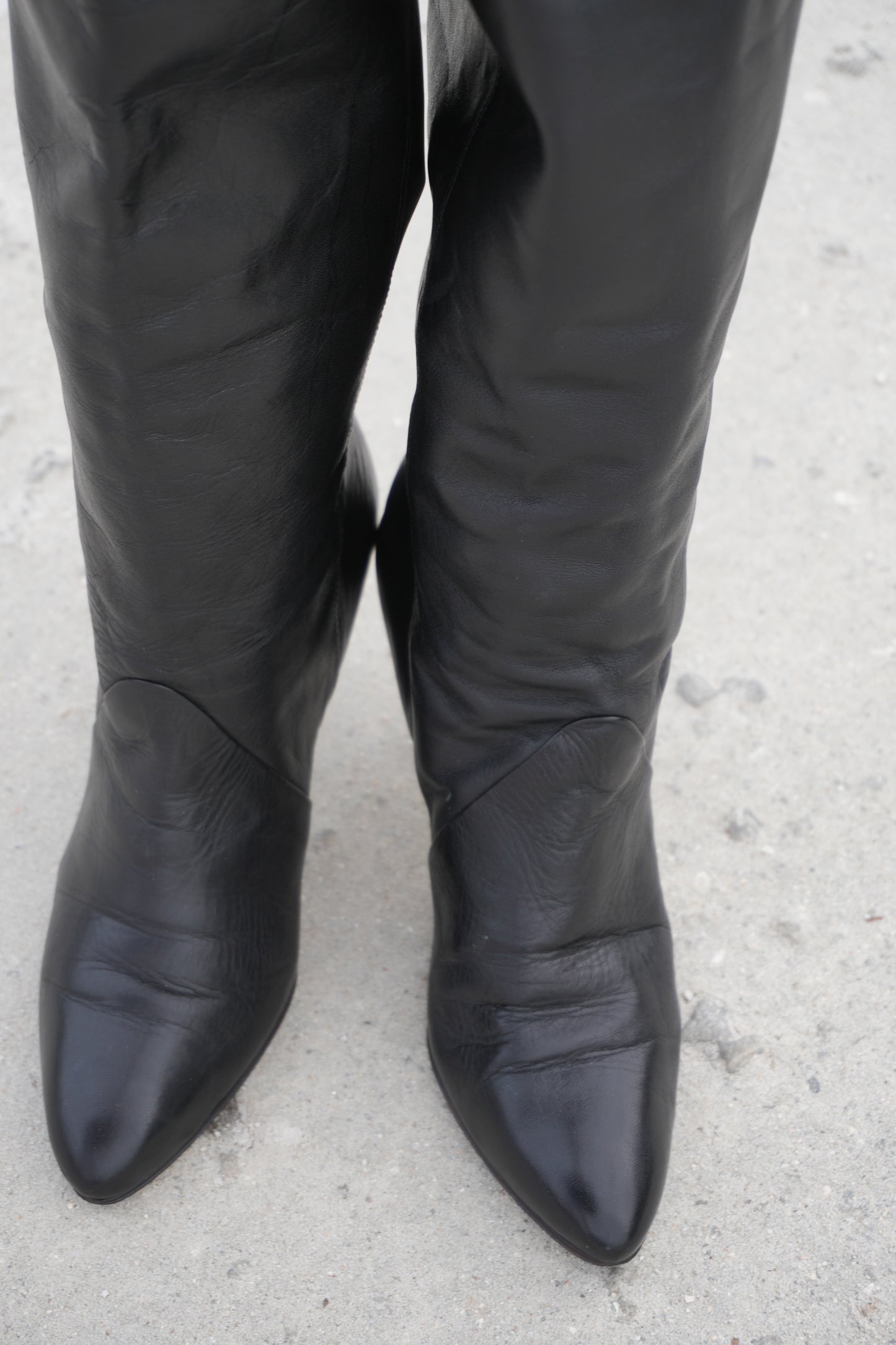 Tall Boots Size 9 Vintage 80s Tall Black Leather Retro Boots Sz. 9