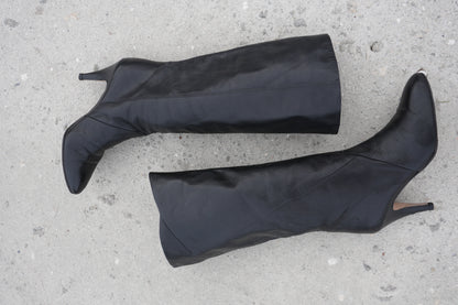 Tall Boots Size 9 Vintage 80s Tall Black Leather Retro Boots Sz. 9
