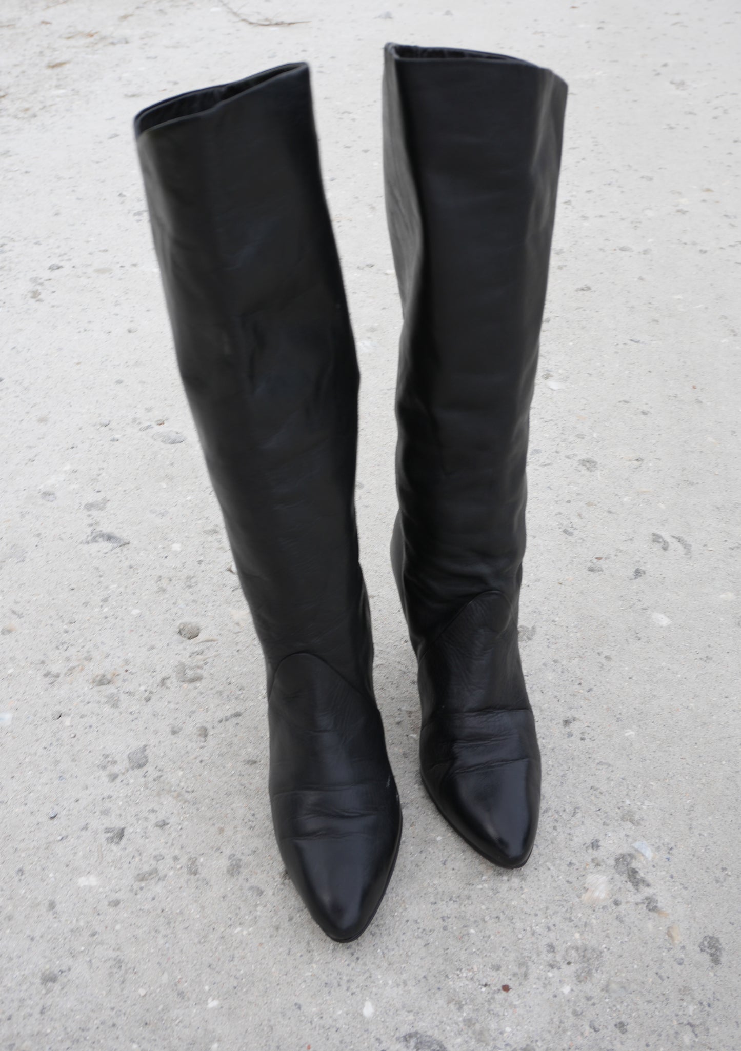 Tall Boots Size 9 Vintage 80s Tall Black Leather Retro Boots Sz. 9
