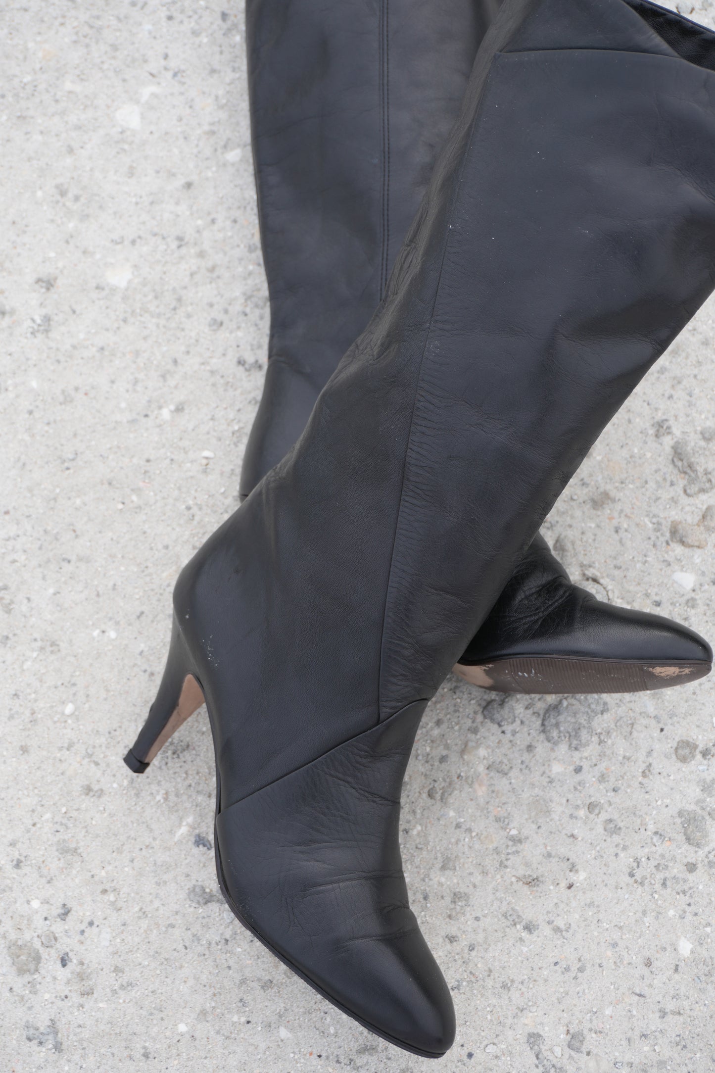 Tall Boots Size 9 Vintage 80s Tall Black Leather Retro Boots Sz. 9