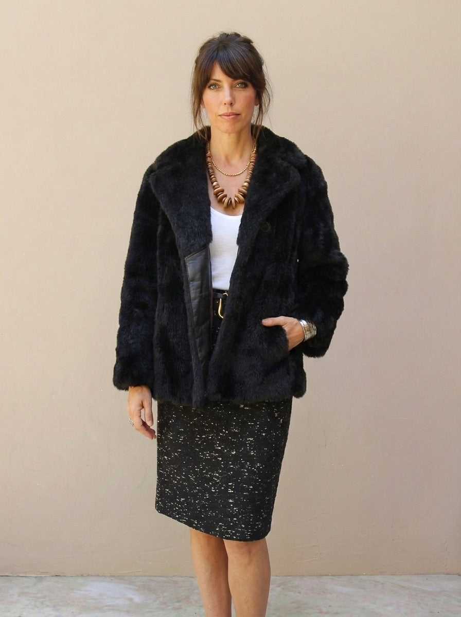 1960s Vintage Faux Fur Coat Brown Winter Cropped Swing Cape Coat Size Medium