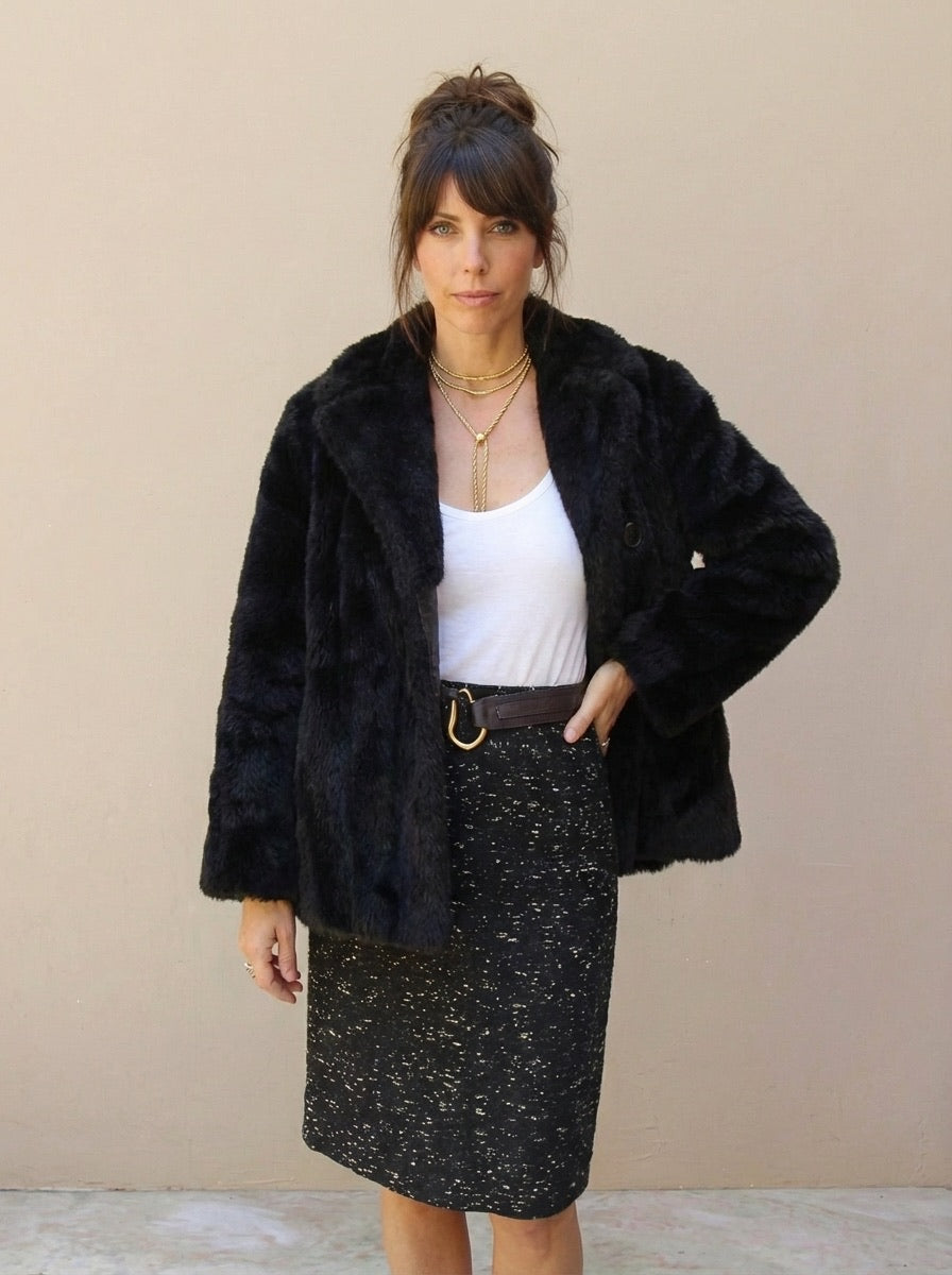 1960s Vintage Faux Fur Coat Brown Winter Cropped Swing Cape Coat Size Medium