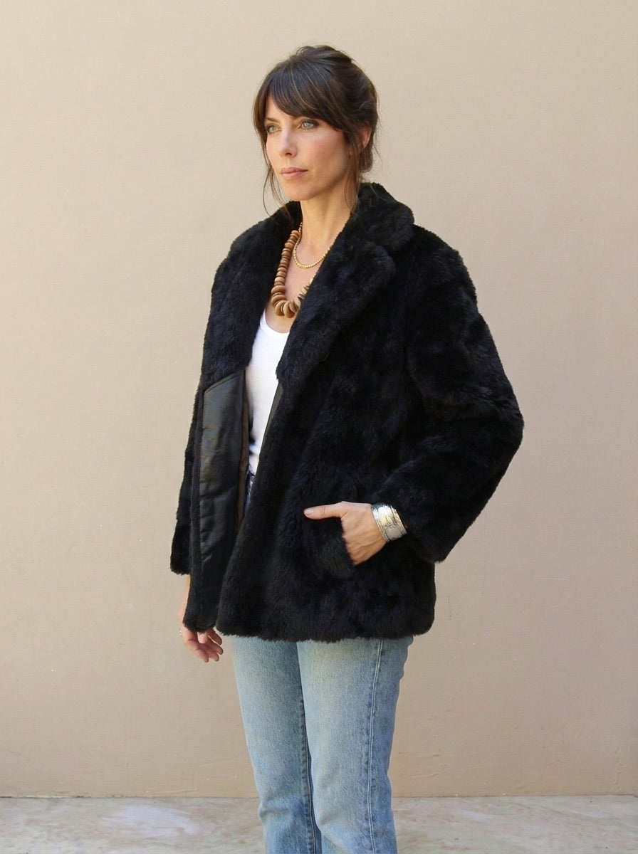1960s Vintage Faux Fur Coat Brown Winter Cropped Swing Cape Coat Size Medium