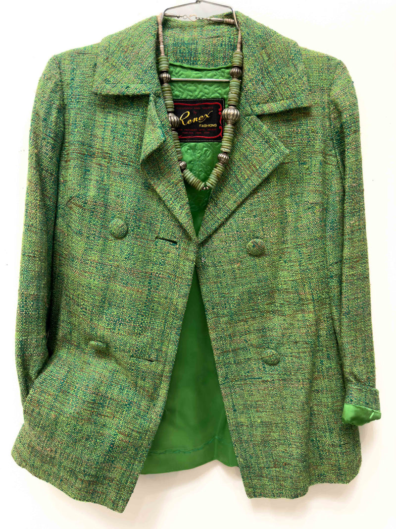 Green Jacket Lime Blazer Vintage Hand-Tailored Citrus Color Dress Coat Size Medium
