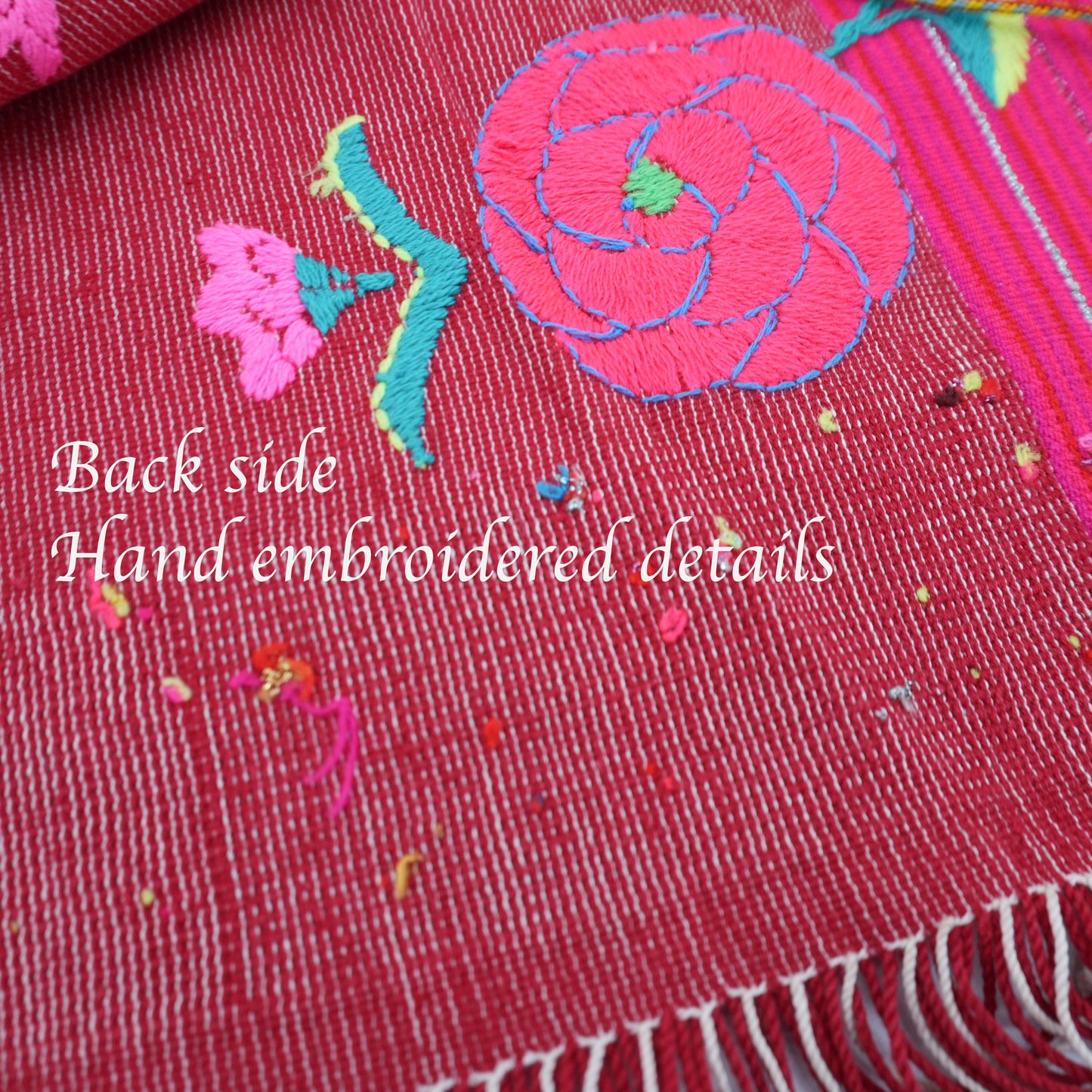 Boho Hand Embroidered Colorful Floral Fringe Guatemalan Mexican Cotton Tie Blouse