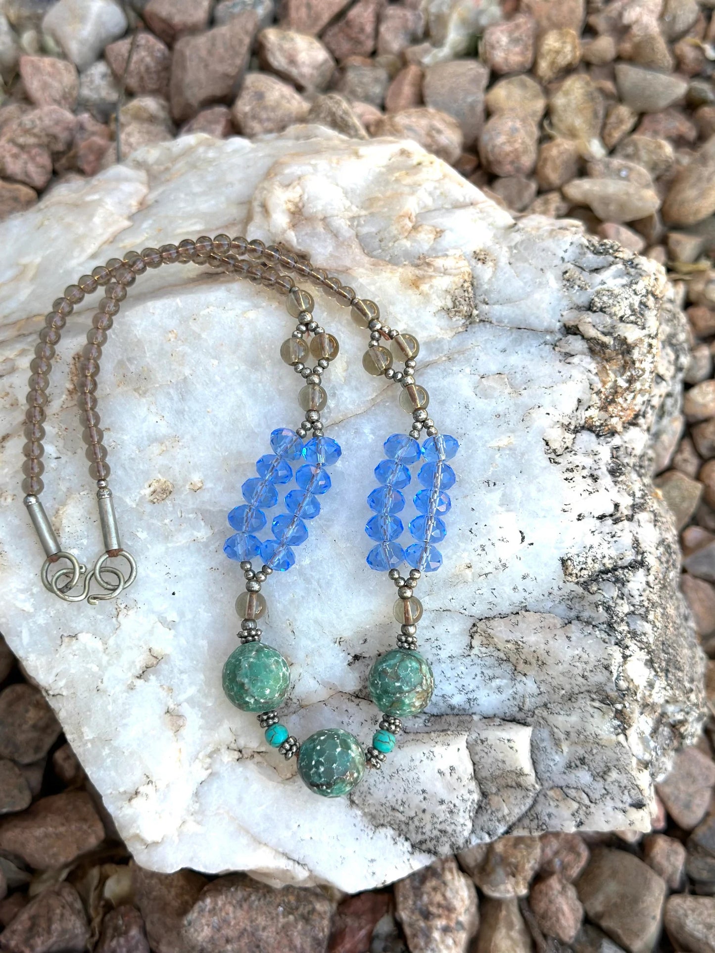 Beaded Necklace Turquoise Blue Glass Boho Statement Vintage Necklace