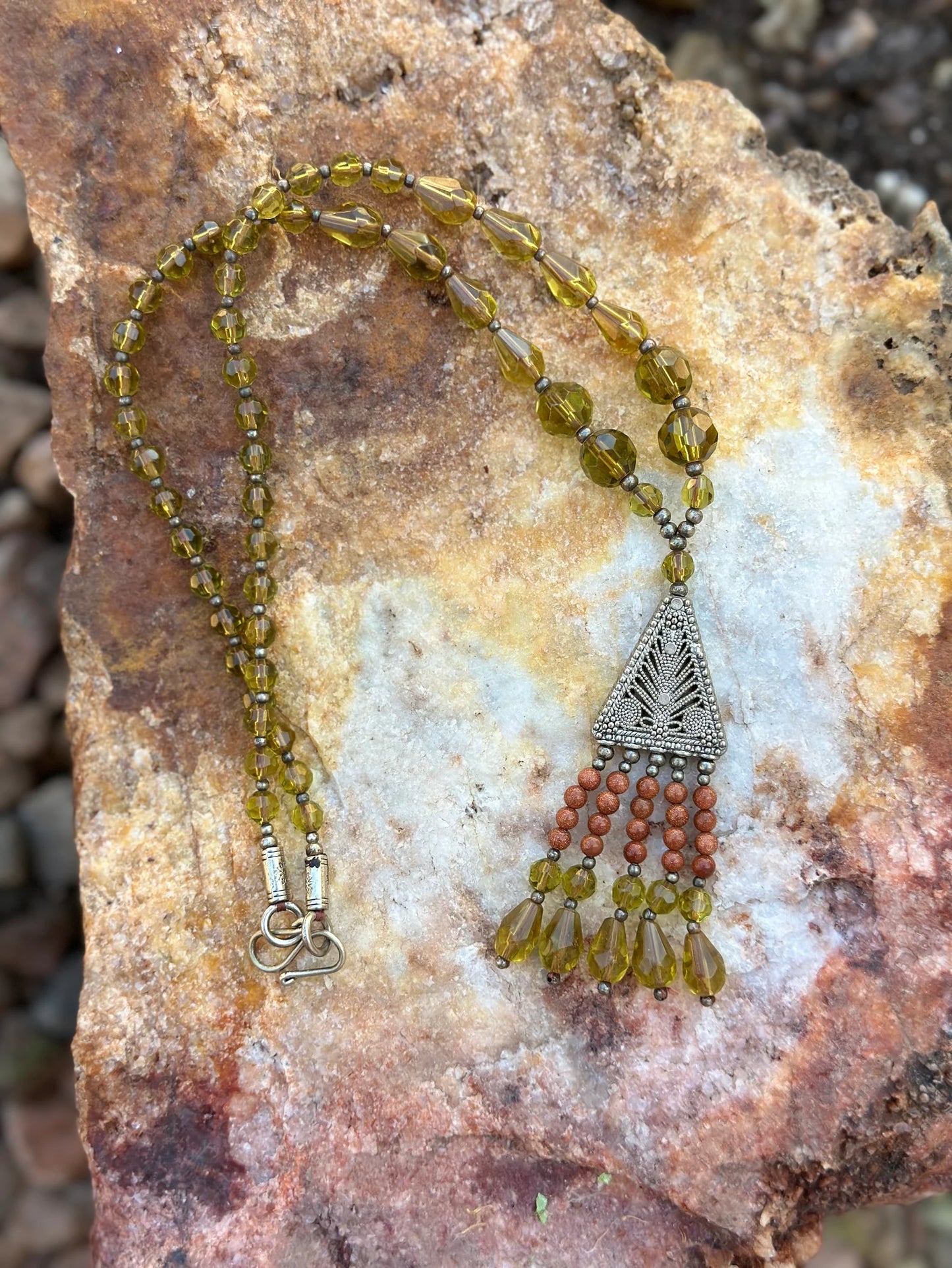 Beaded Necklace 1920s Style Red Sun Sitara Glass Boho GIFT Statement Vintage Drop Necklace