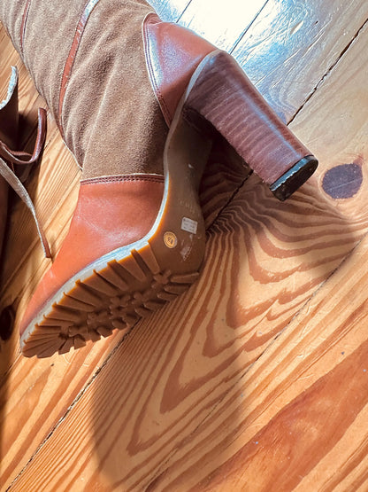 Vintage 1970s Boots Size 8 Tall OTK Lace-up Shearling Lined 60s 70s Gogo Boho Boots