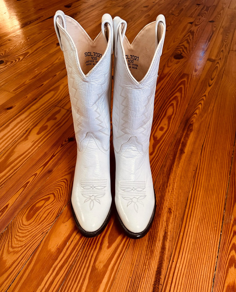 White Cowboy Boots Sz 10 Vintage Southwestern Cowgirl Boots Leather Size 10